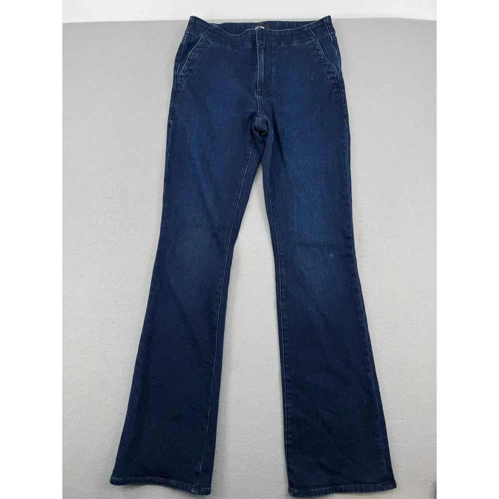 Paige Indio Zip Short Dark Blue Flare Leg Trouser Jeans Womens 27 (30x32) Boho